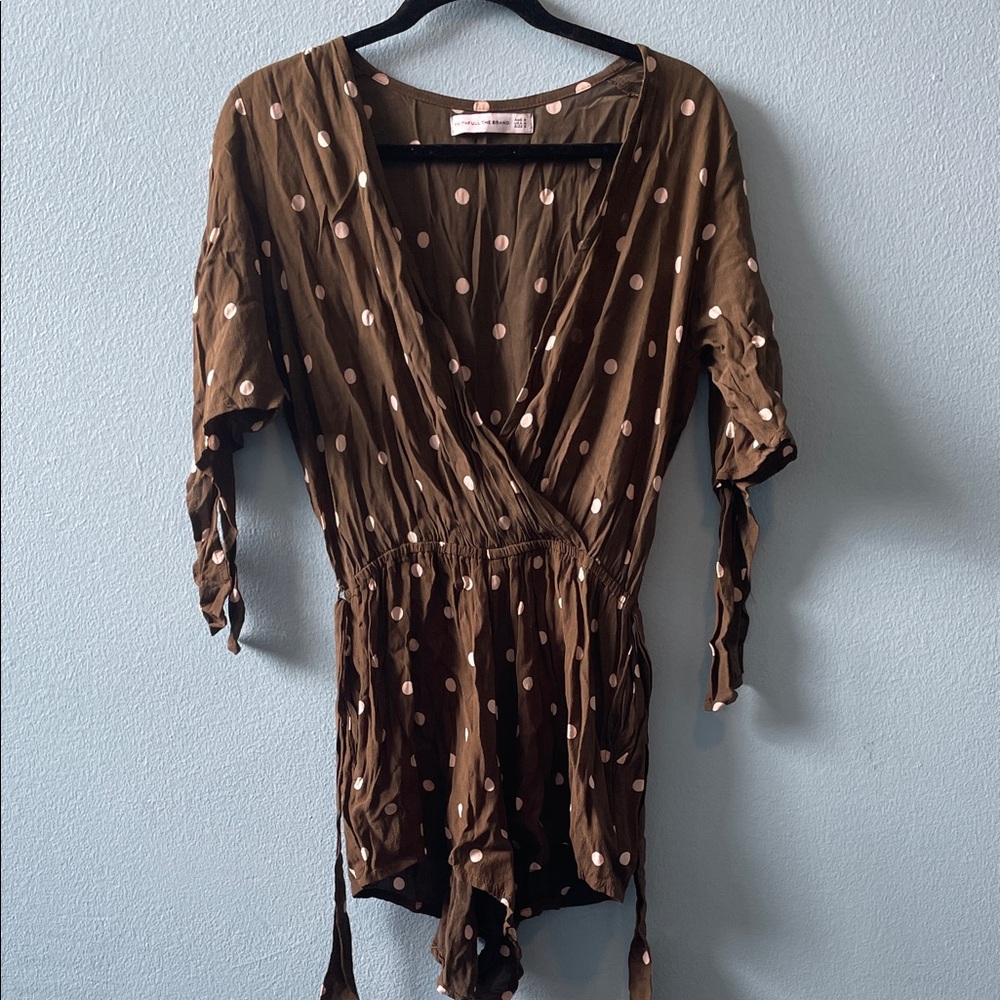 Faithfull the Brand Brown Dress with Light Pink Polka Dots